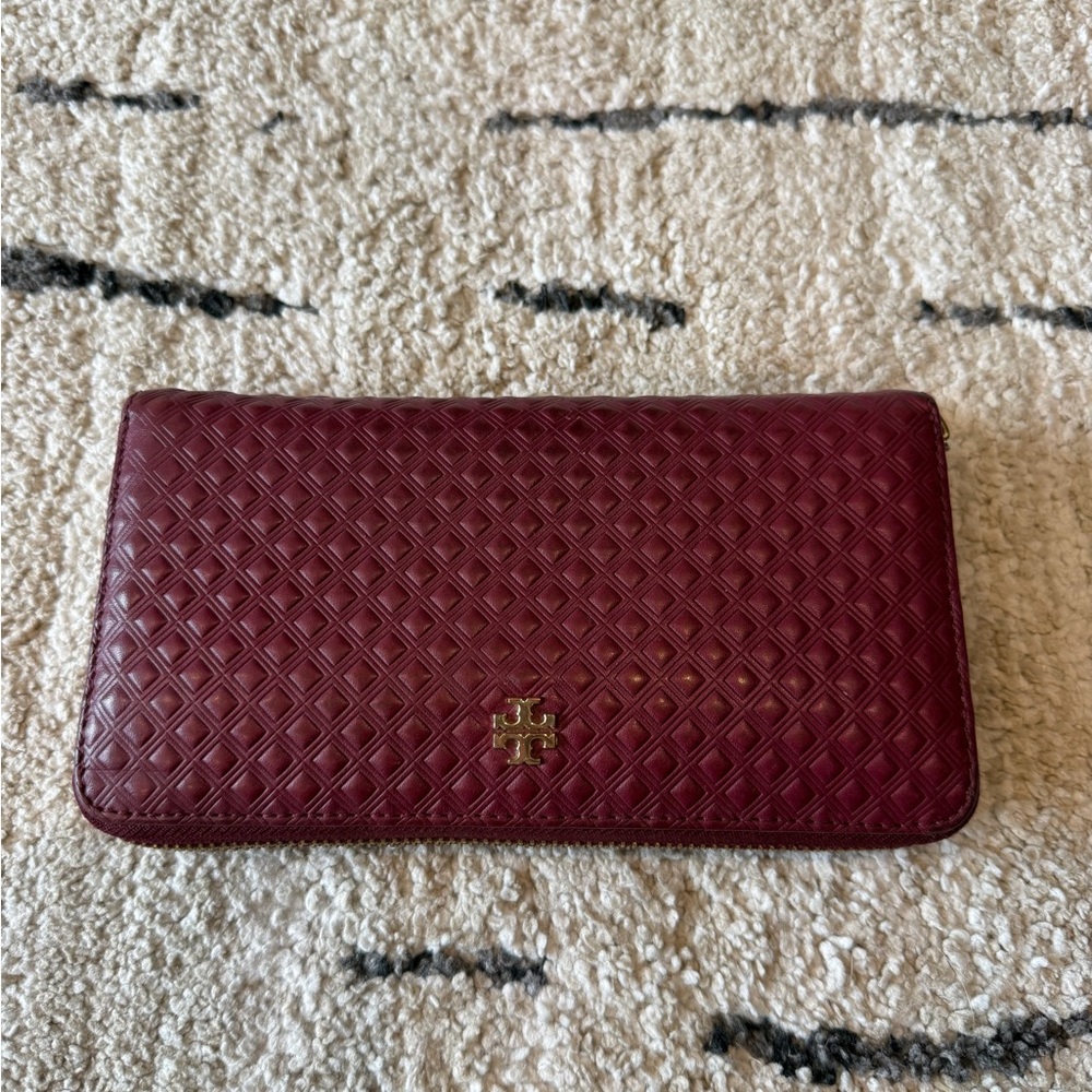 Tory Burch Burgundy Quilted Wallet